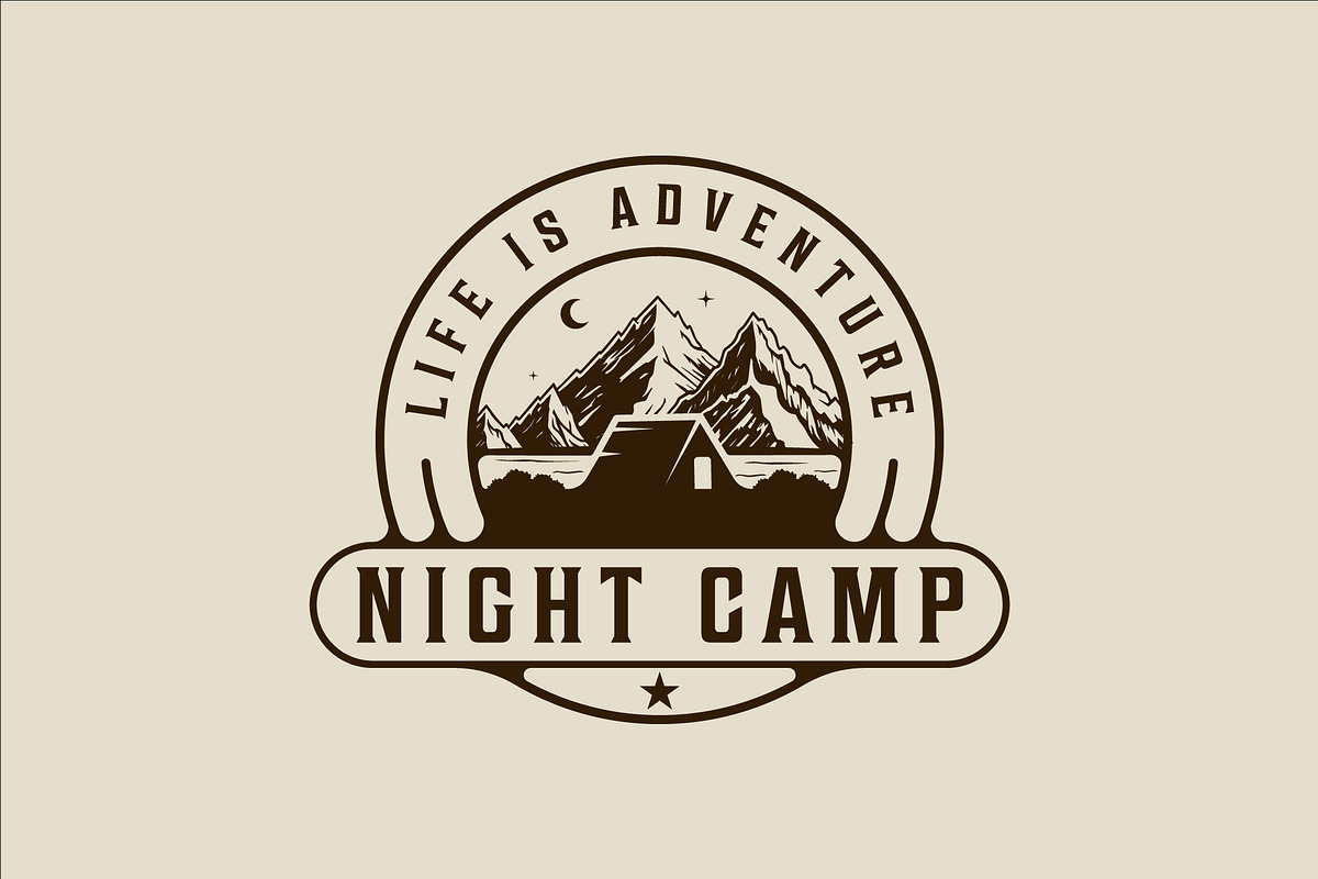 night camp with mountain logo vector, a Branding & Logo Template by zyxroun shop
