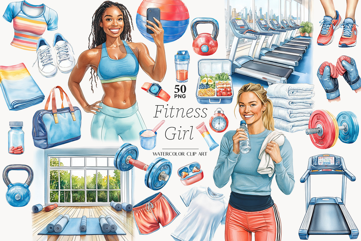 Fitness Girl Clipart Collection, a Sport Illustration by GlamArtZhanna (Photo 1 of 8)