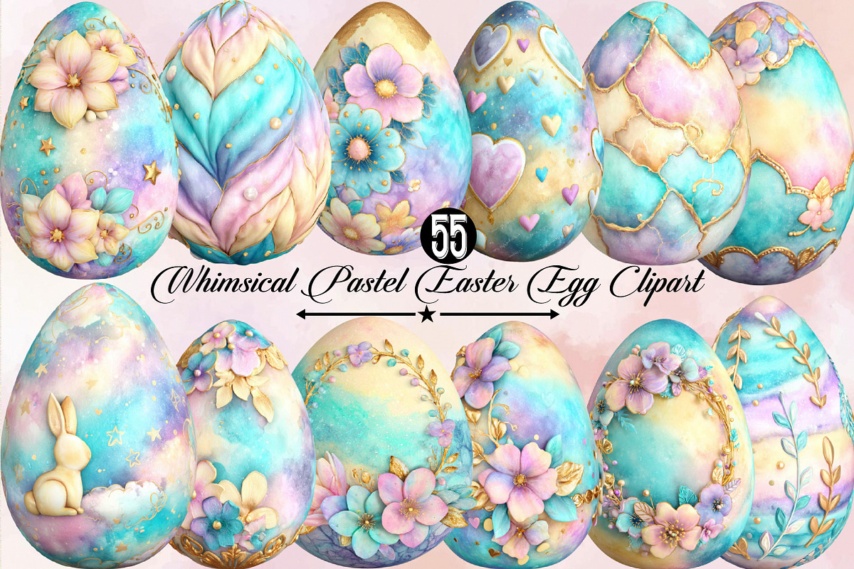 Whimsical Pastel Easter Egg Clipart, an Illustration by SVGArt (Photo 1 of 7)