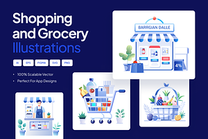Grocery Shopping Illustrations, a Food Illustration by Prosymbols