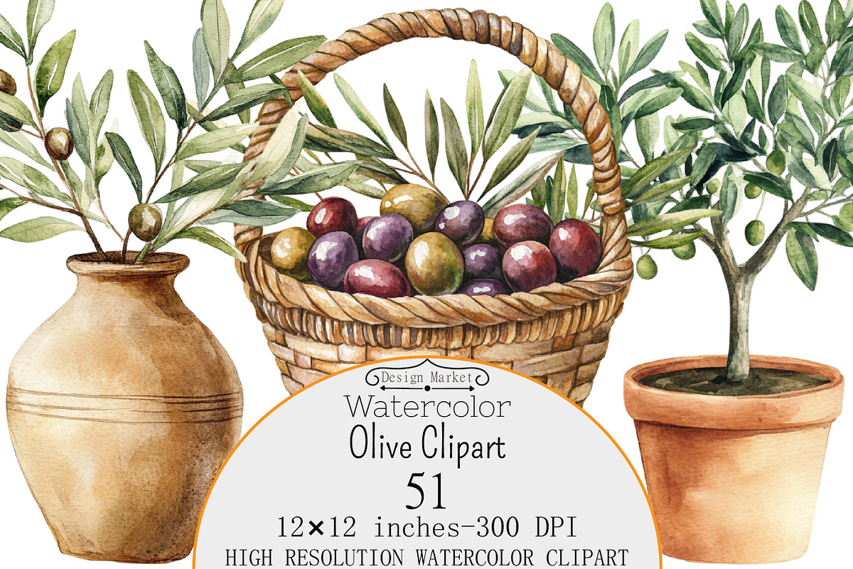 Watercolor Olive Clipart, a Seasonal Illustration by Design Market (Photo 1 of 5)