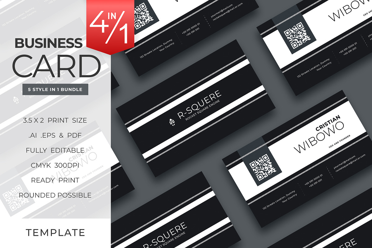 Black White Business Card Template, a Business Card Template by Ctrl space studio (Photo 1 of 5)