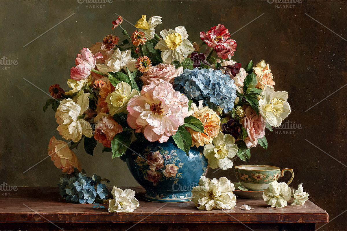 Still life oil painting with vibrant spring flowers, peonies, hy, an Illustration by Studio ANNA (Photo 2 of 2)