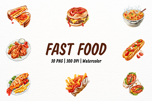 Watercolor Hyperrealistic Fast Food