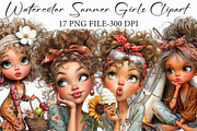 Watercolor Summer Girls Clipart, an Illustration by Libby Wishes (Thumbnail 1 of 7)