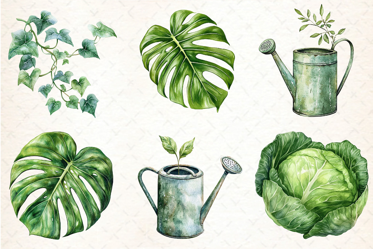 Watercolor Green Garden Clipart, an Illustration by DreamCafeArt (Photo 4 of 7)