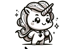 Line Art Unicorn Clipart Set