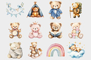 Watercolor Blue Teddy Bear Clipart, a Seasonal Illustration by Design Market (Thumbnail 3 of 4)