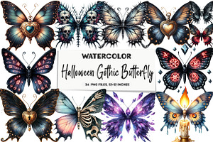 Halloween Gothic Butterfly Clipart, an Illustration by DreamArtGraphic