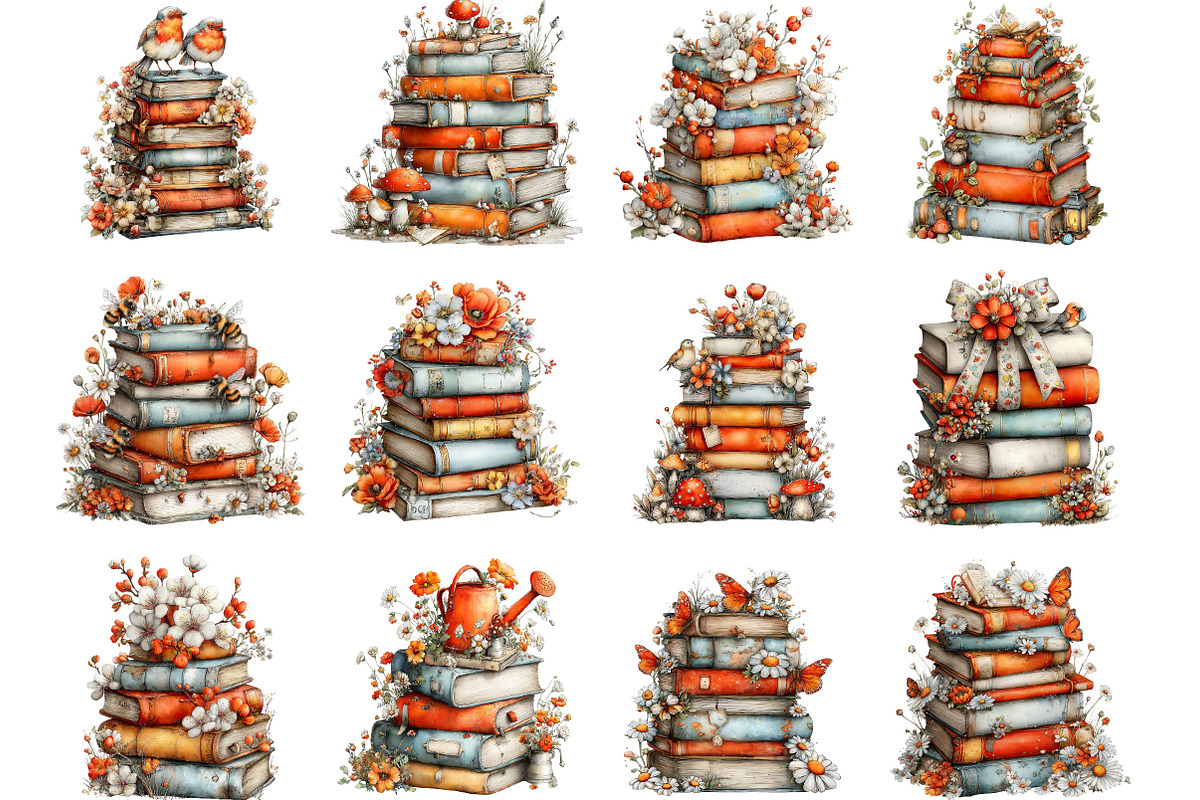 Whimsical Spring Books Stack Clipart, an Illustration by Designking (Photo 3 of 5)