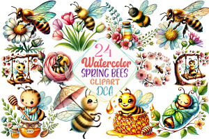Spring Bees Clipart 2, an Illustration by DreamCafeArt