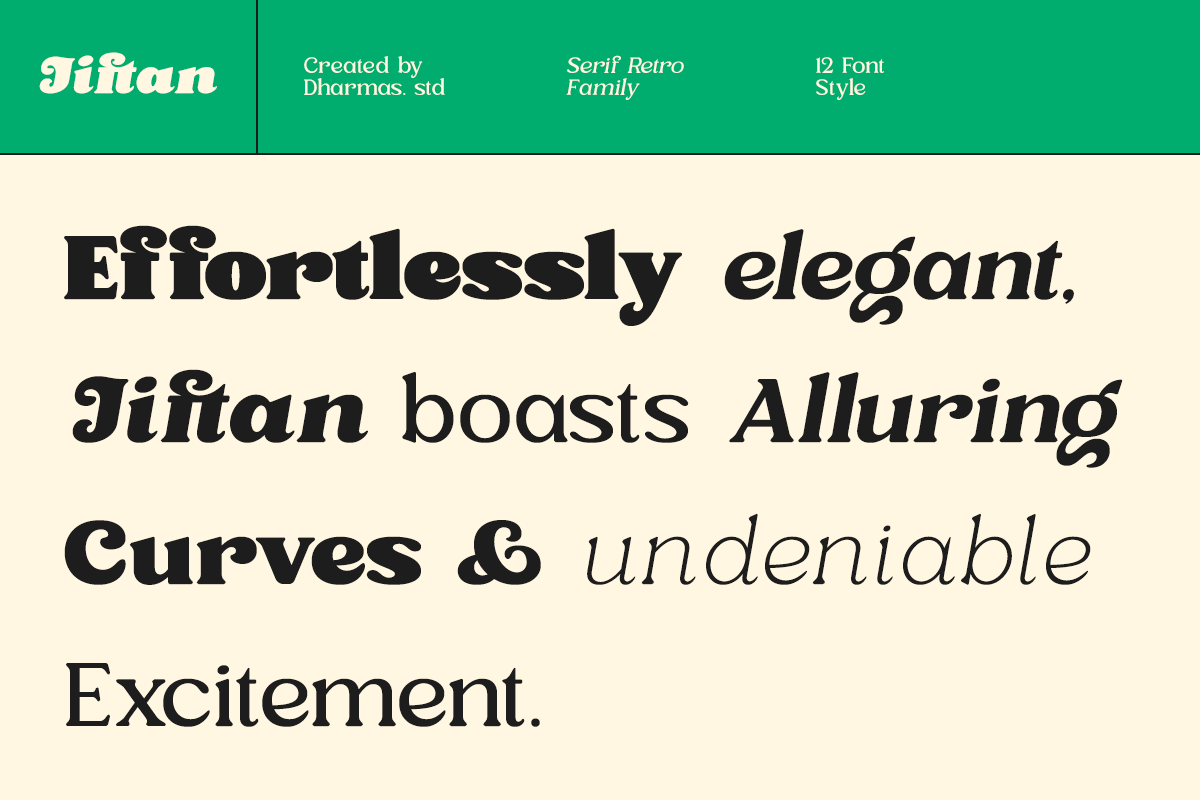 Jiftan - 12 Retro Family, a Serif Font by Dharmas Foundry (Photo 8 of 15)