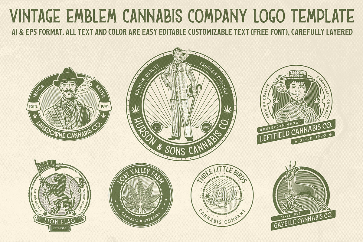 Vintage Emblem Cannabis Company Logo, a Branding & Logo Template by The Design For Co. (Photo 1 of 5)