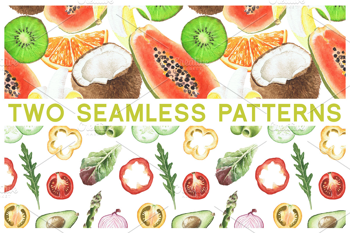 Watercolor clipart Vegan Mix summer, a Food Illustration by Vivitta (Photo 5 of 6)