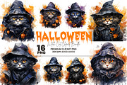 Halloween Cat Witch Clipart Bundle, a Seasonal Illustration by Creative Arslan (Thumbnail 1 of 9)