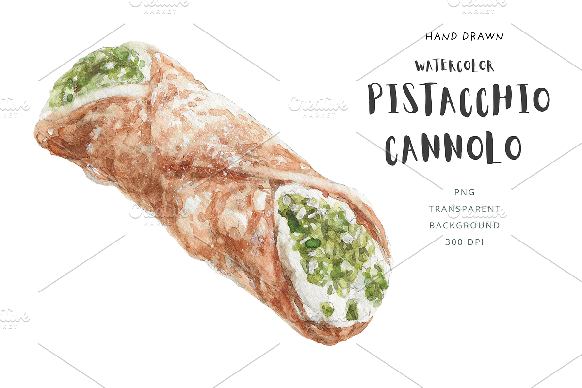 Pistachio Cannoli Watercolor Clipart, a Food Illustration by Kolorata Art (Photo 1 of 3)