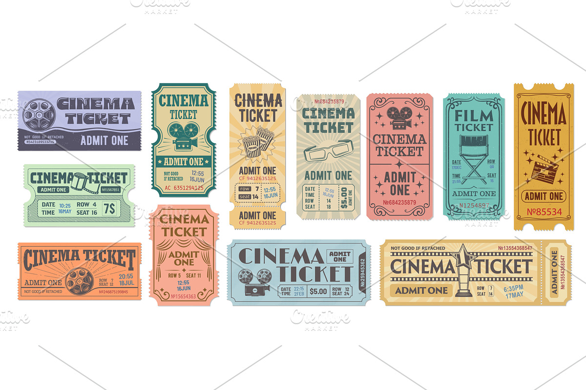 Old movie and cinema tickets, a Transportation Illustration by Vector Tradition