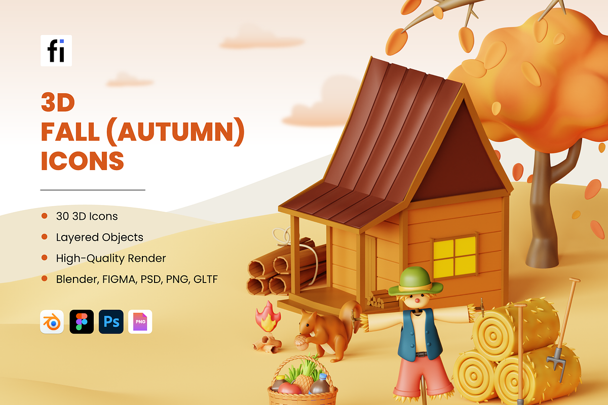 3D Fall (Autumn) Icons, a Scene 3D Model by Flat Icons (Photo 1 of 8)