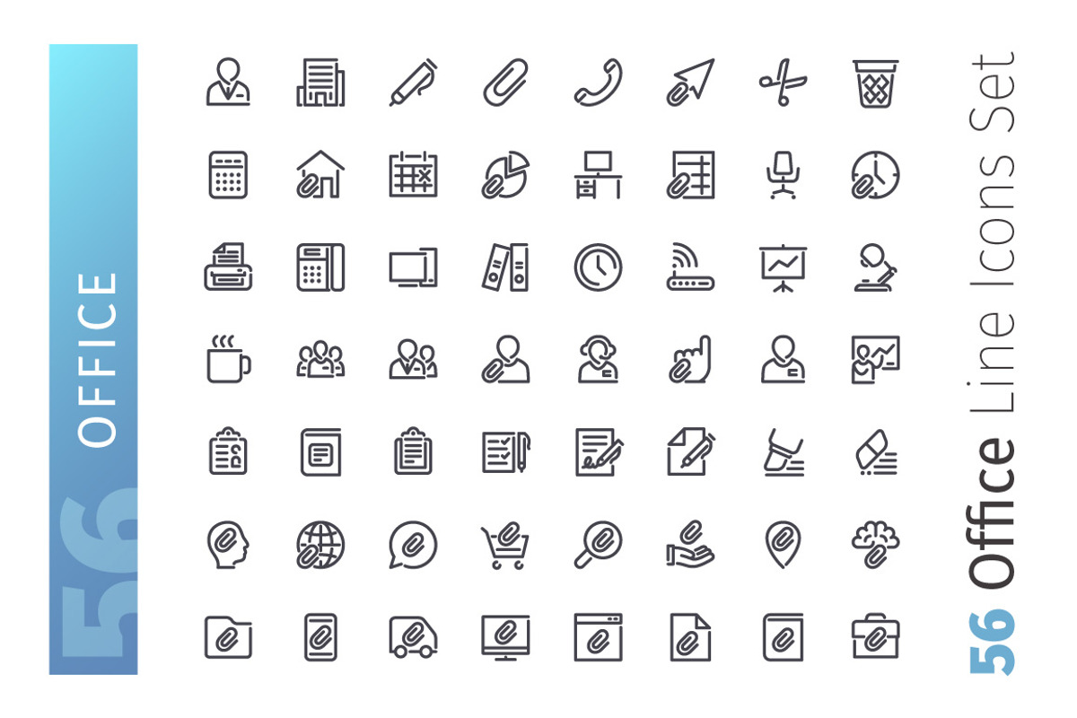 Office Line Icons Set, an Outline Icon by Voysla's Shop (Photo 2 of 4)