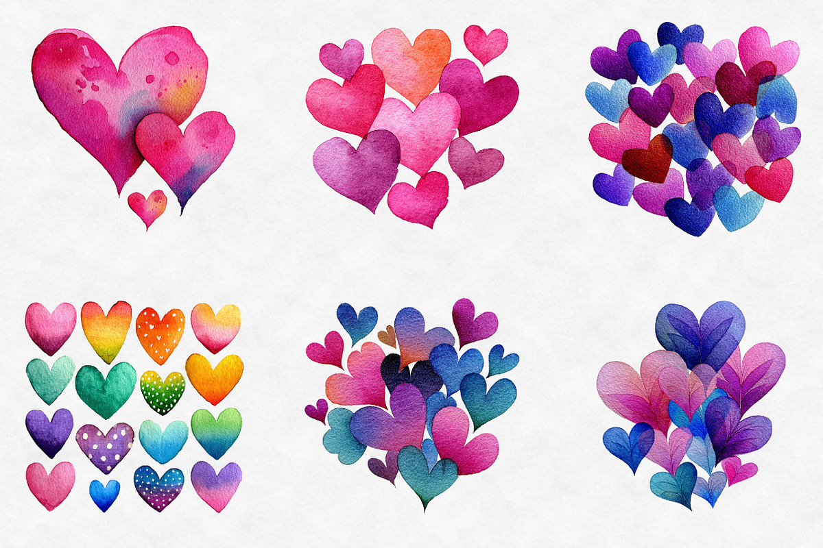 Watercolor Hearts Clipart, an Illustration by Designworld (Photo 2 of 6)