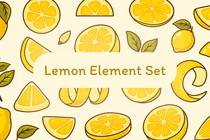 Lemon Element Set, a Food Illustration by Laimmilka