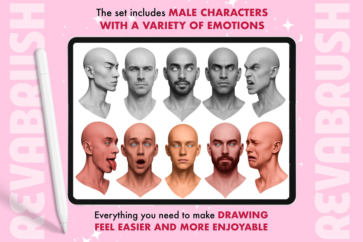 Procreate Male Head Portrait brushes, a Brush Add-On by Revabrush (Photo 6 of 9)