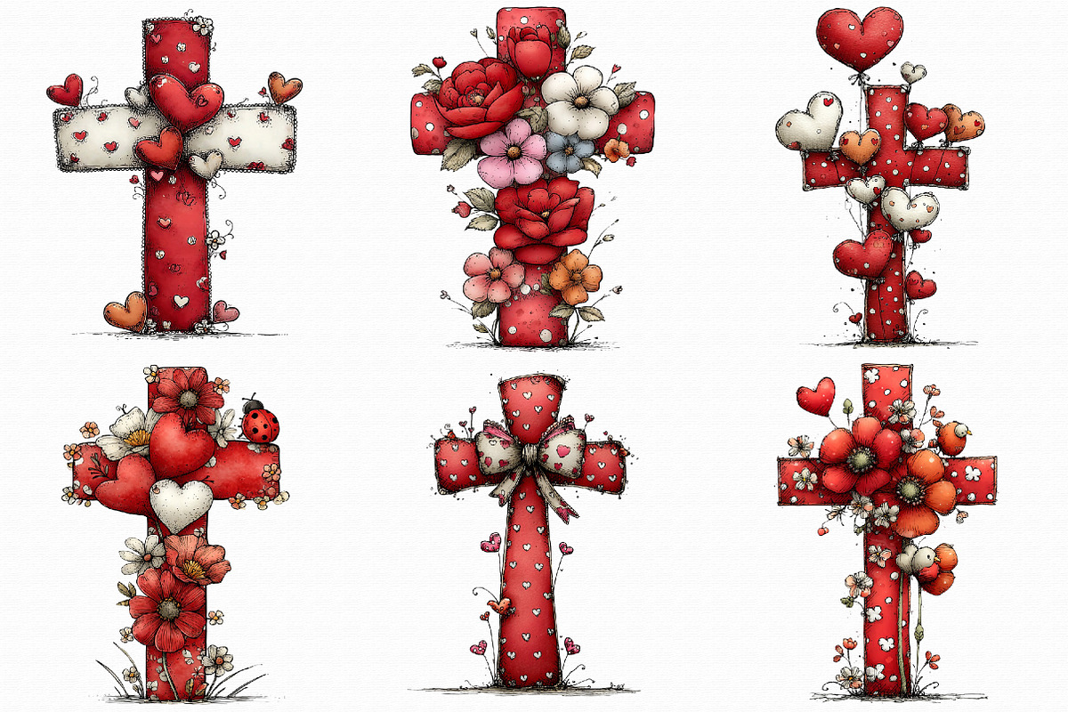 Whimsical Valentine Cross Clipart, an Illustration by Libby Wishes (Photo 4 of 9)