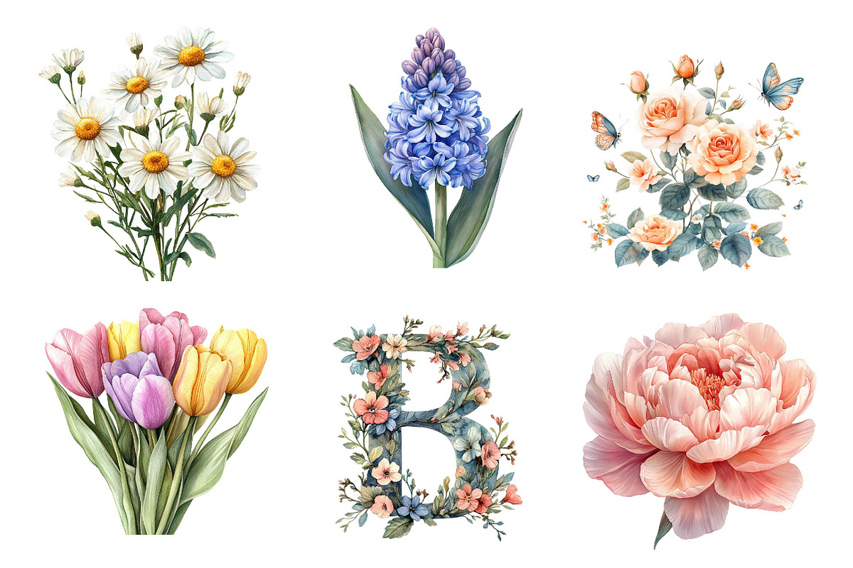 Watercolor Spring Flowers Clipart, an Illustration by CreationArt (Photo 4 of 5)