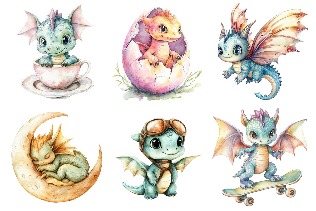 Colorful Baby Dragon PNG, an Illustration by SinaCreation (Photo 2 of 5)