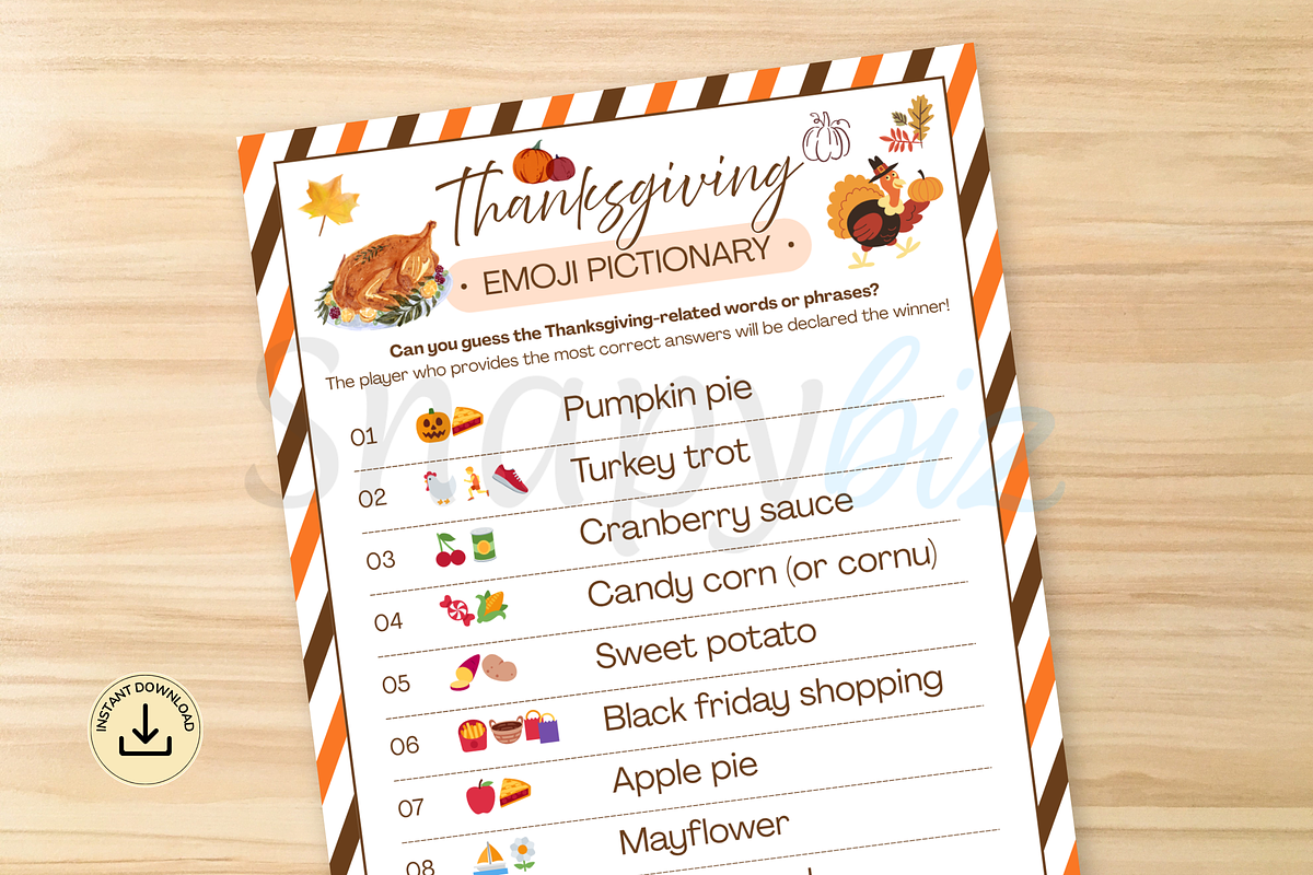 Thanksgiving Emoji Game For Adults, a Card Template by Snapybiz (Photo 8 of 8)