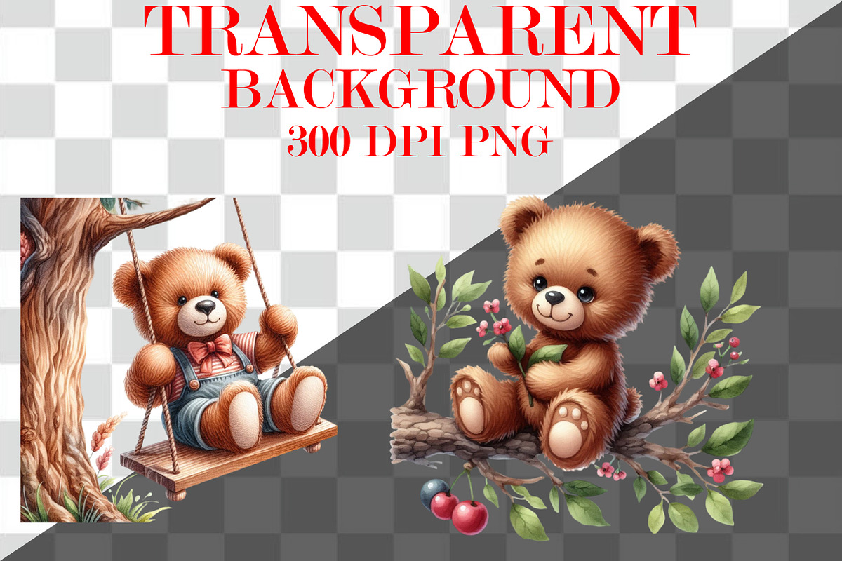 Watercolor Teddy Bear Clipart Bundle, an Animal Illustration by Craft Nest (Photo 3 of 3)