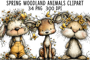 Spring Woodland Animals Clipart, an Illustration by CraftArtStudio