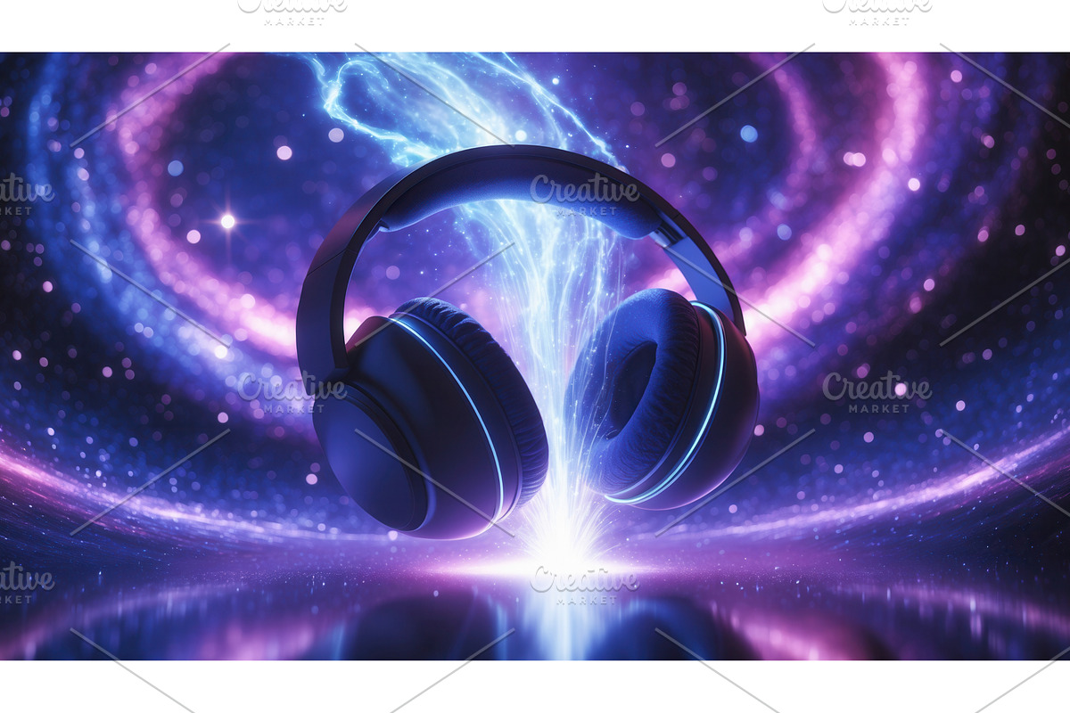 Futuristic headphones with glowing, an Illustration by tilialucida