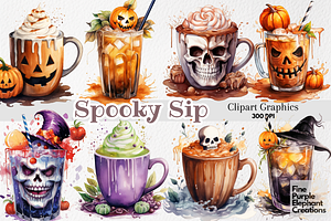 Watercolor Halloween Coffee Drinks