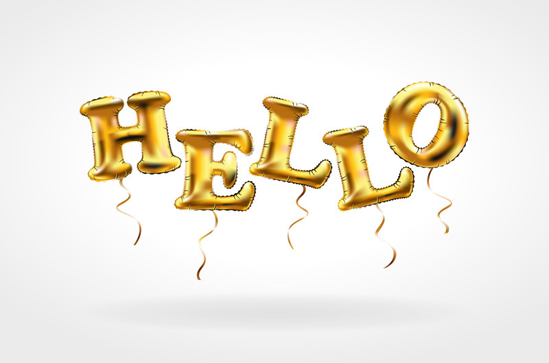 HELLO Gold metallic balloon vector, a Background Graphic by Rommeo79