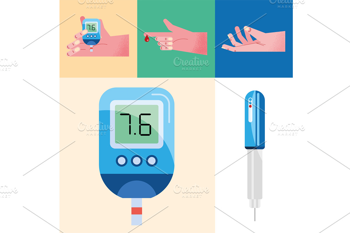 five glucose monitors icons, a Healthcare Illustration by studiogstock