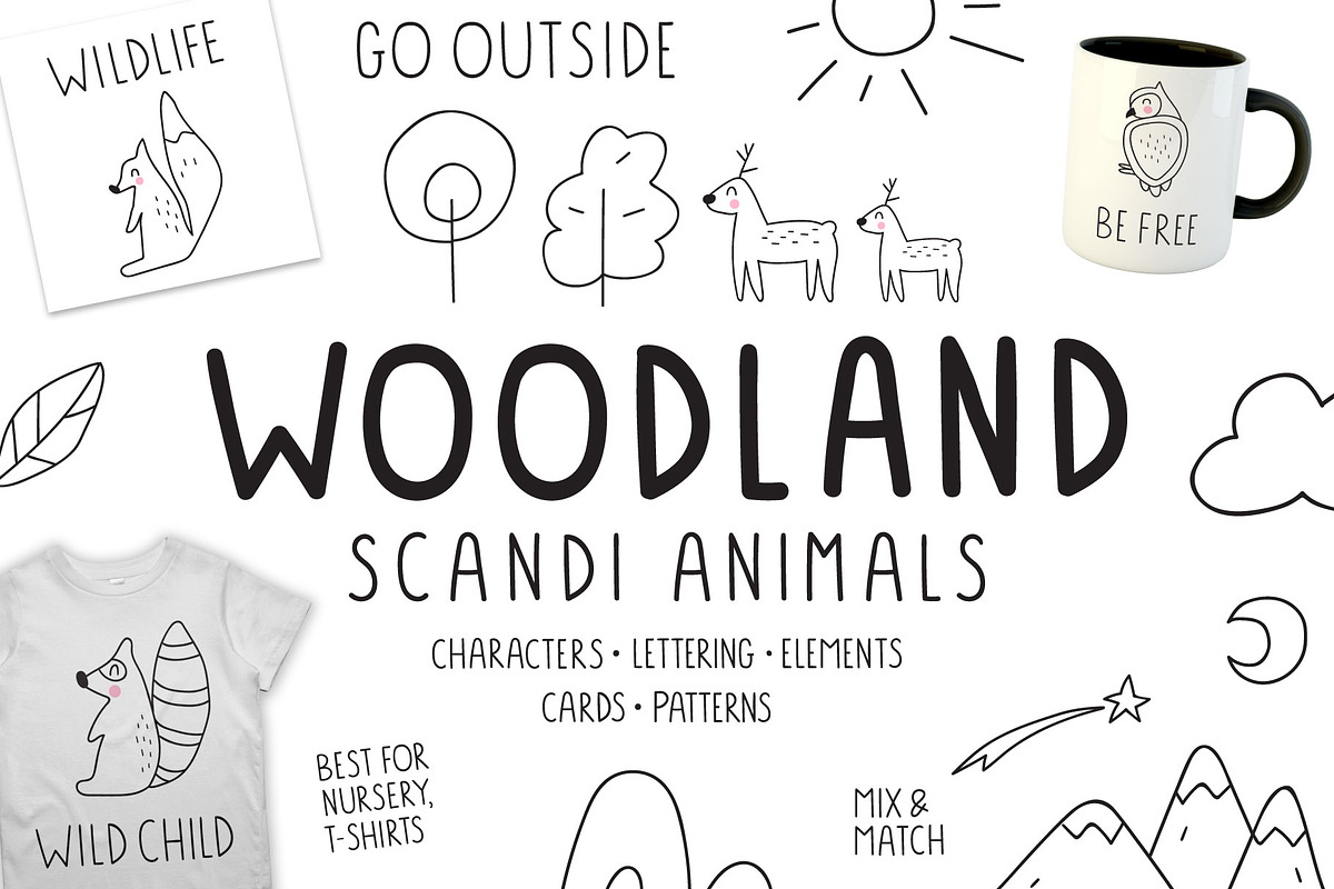 Woodland scandi animals, an Animal Illustration by cutelevindesign (Photo 1 of 9)