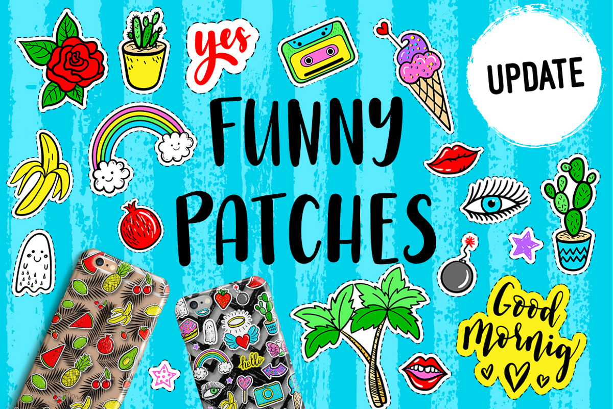 100+ Funny patches + 36 patterns, a Pattern Graphic by Midstream (Photo 1 of 10)