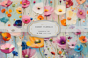 Candy Florals. Seamless Bundle Of 8