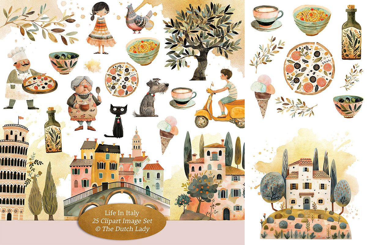 Life In Italy Clipart Set, a Decorative Illustration by The Dutch Lady Designs (Photo 1 of 7)