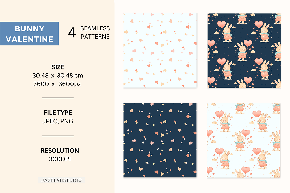 Bunny Valentine - Blue, a Pattern Graphic by Jaselvii Studio (Photo 2 of 8)