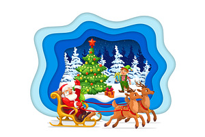 Cartoon Santa On Sleigh With Deers