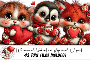 Whimsical Valentine Animal Clipart, an Illustration by DreamArtGraphic