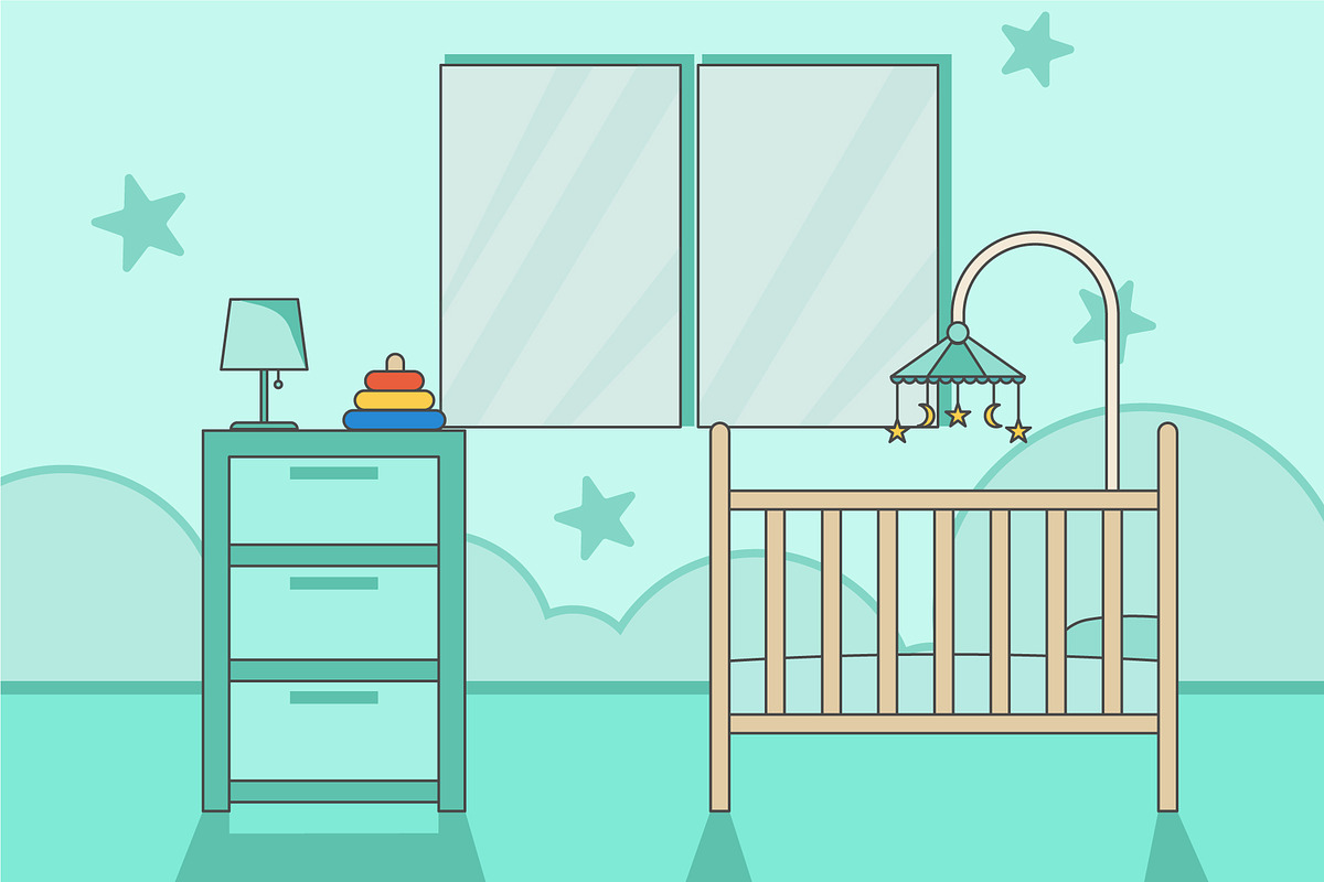 baby's bedroom interior green color, a Decorative Illustration by zyxroun shop