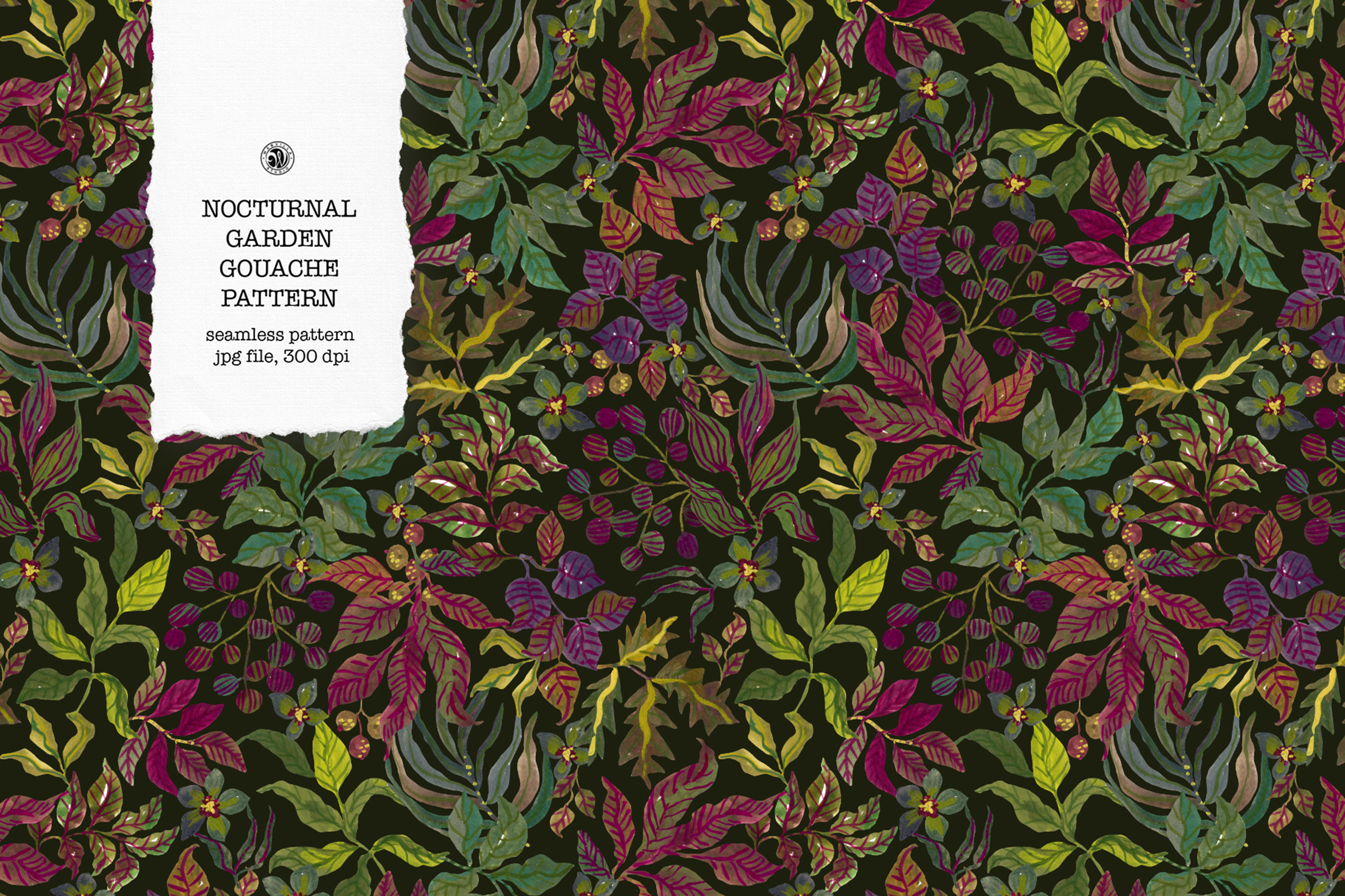 Nocturnal Garden Gouache Pattern, a Pattern Graphic by Webvilla Studio