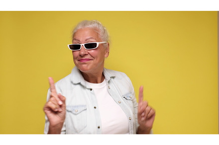 Elderly European woman in sunglasses