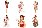 Vintage Pin Up Christmas Girl Clipar, an Illustration by DreamArtGraphic (Thumbnail 2 of 4)