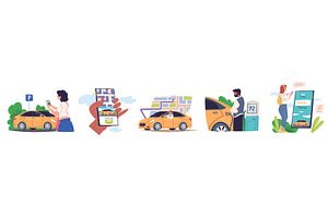 People sharing car. Online rent, a Transportation Illustration by Stock-Smart-Start