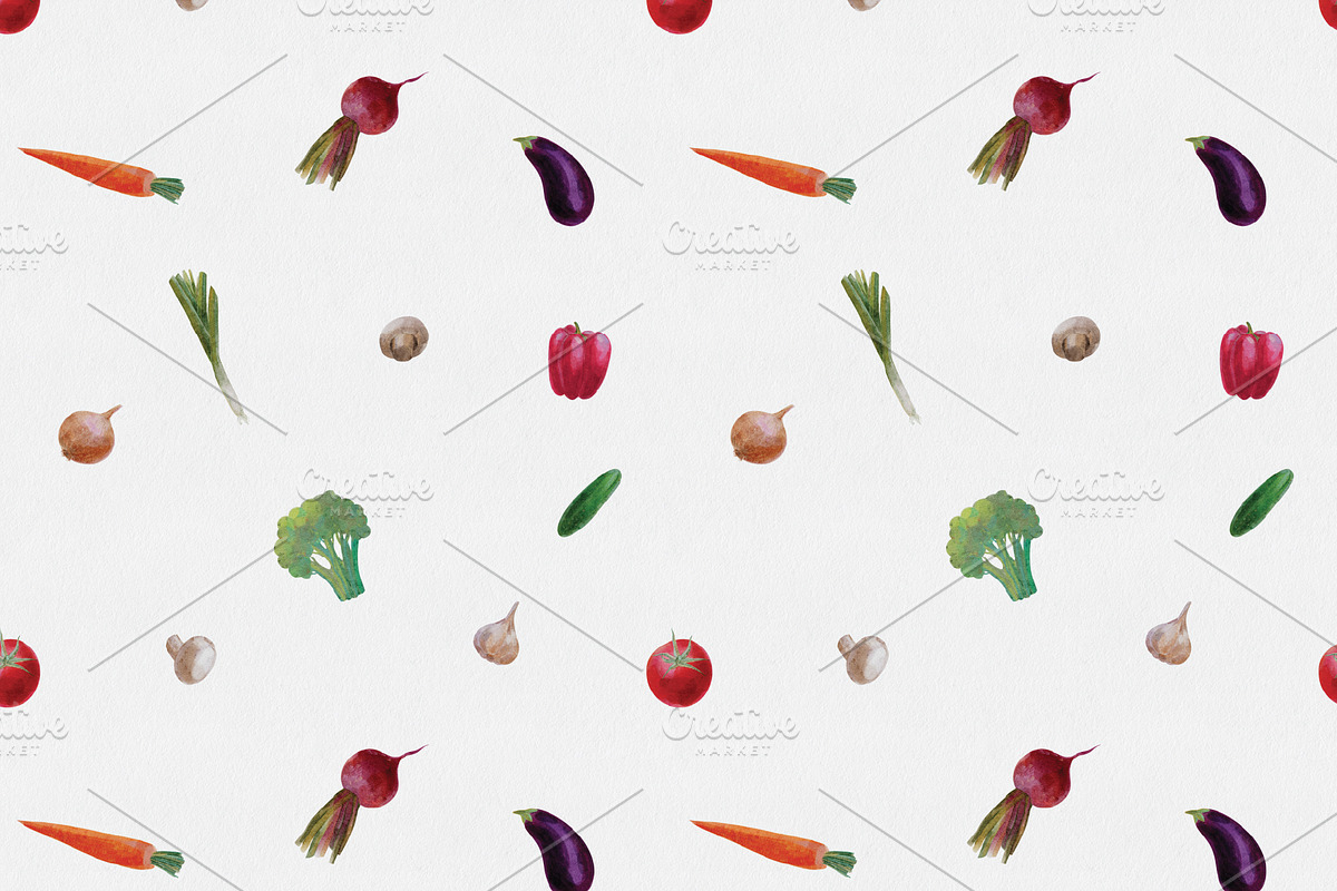 Watercolour Vegetables Collection, a Pattern Graphic by Maria Budarkiewicz (Photo 4 of 11)