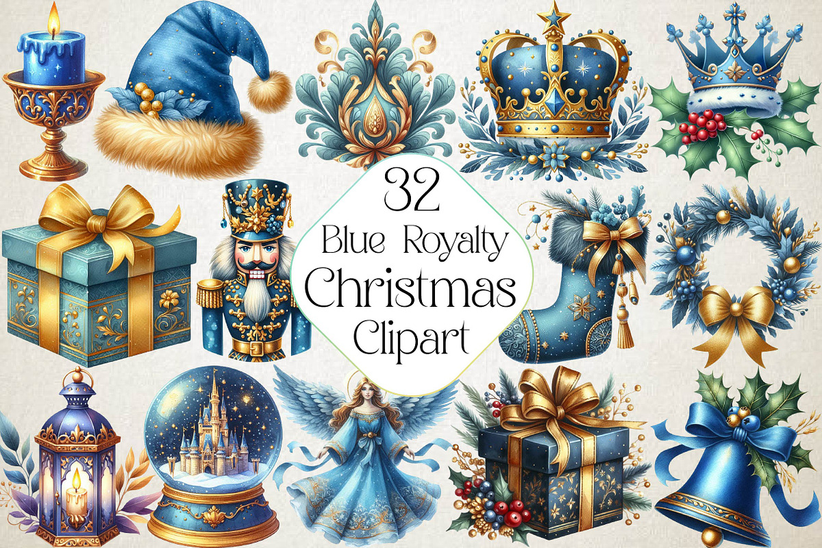 Blue Royalty Christmas Clipart, an Illustration by DreamPrint404 (Photo 1 of 4)